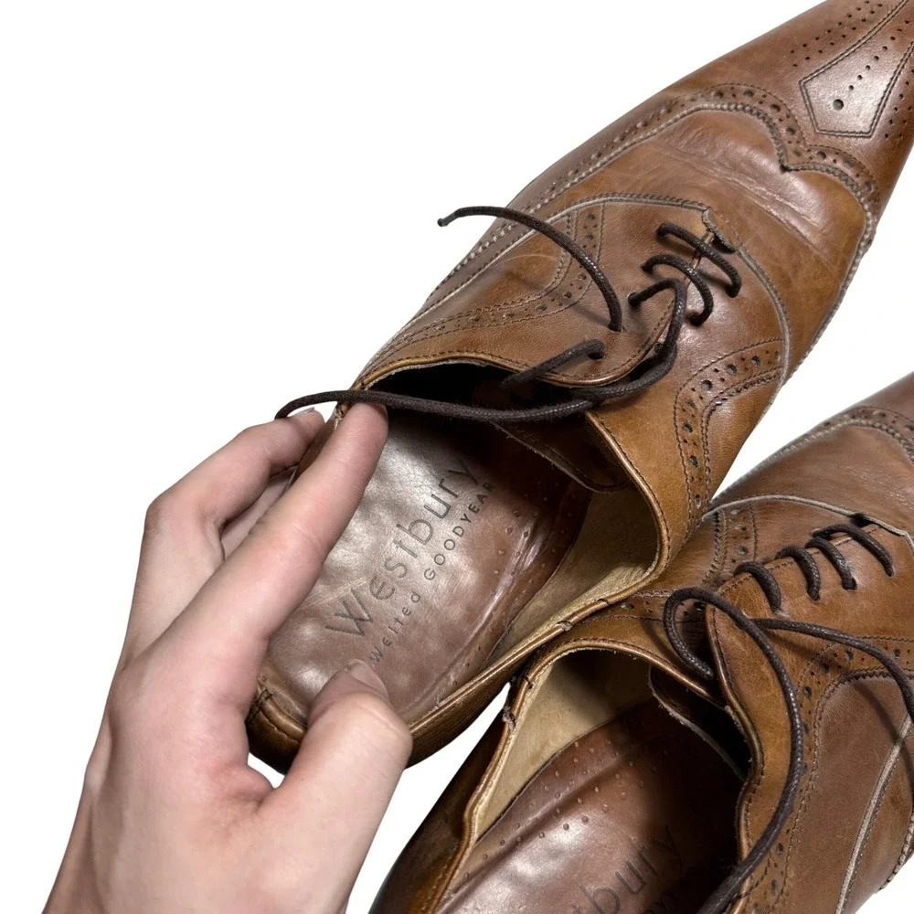 Westbury Wingtip Oxfords Mens 12 Tan Leather Goodyear Welted Brogue Dress Shoes